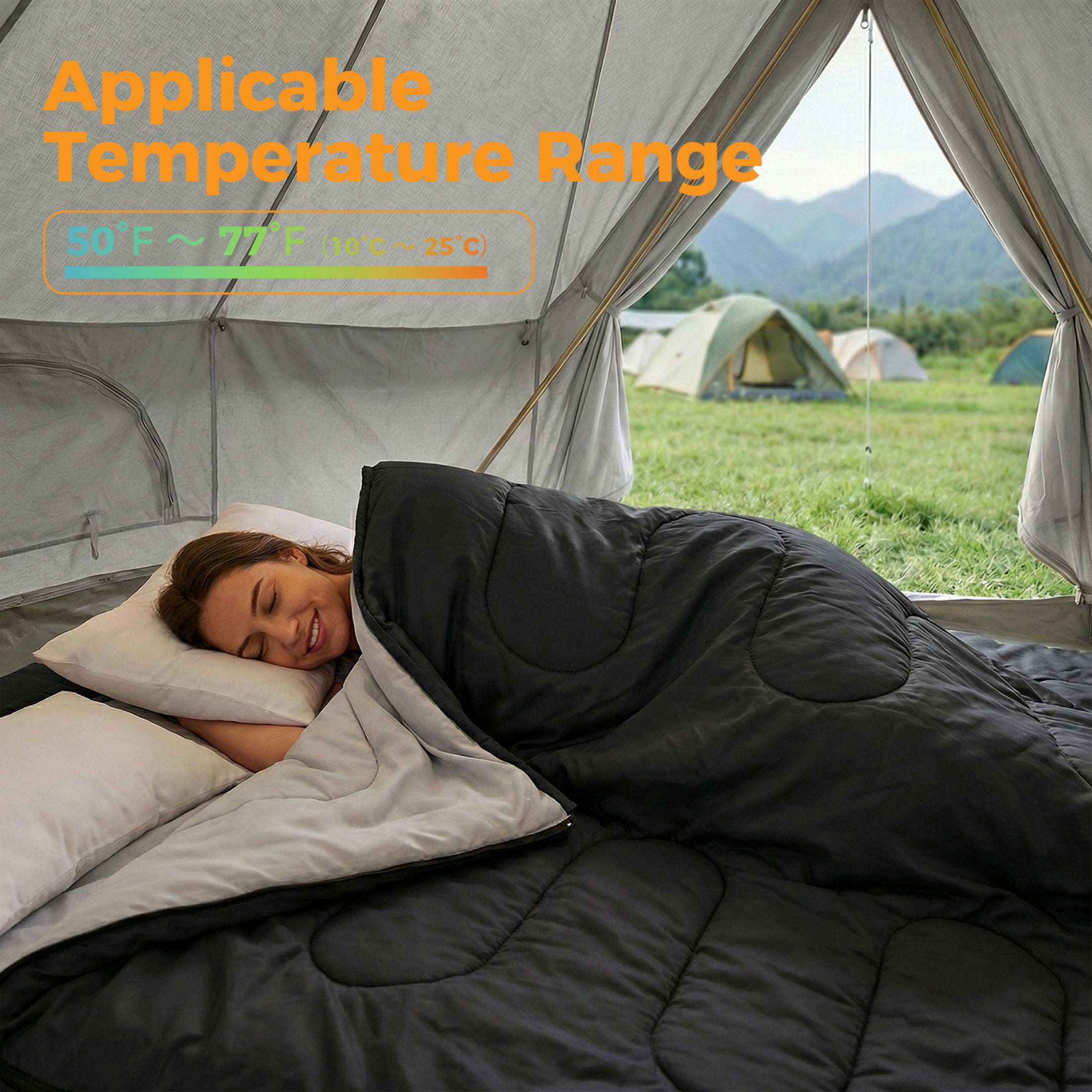 SHOUFTW Double Sleeping Bag for Adults, Lightweight Waterproof, Machine Washable for Camping Hiking Backpacking, Black