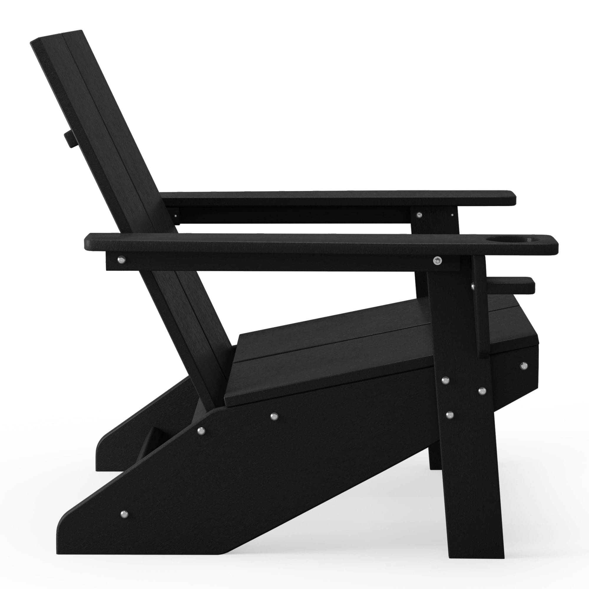 WestinTrends Riviera Outdoor HDPE Modern Adirondack Chair with Cup Holder (Set of 4), Black