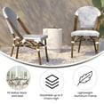 thumbnail image 4 of Flash Furniture Lourdes Set of 2 Indoor/Outdoor Commercial Bistro Stacking Chair, White/Navy PE Rattan Back and Seat, Bamboo Print Aluminum Frame in Natural, 4 of 13
