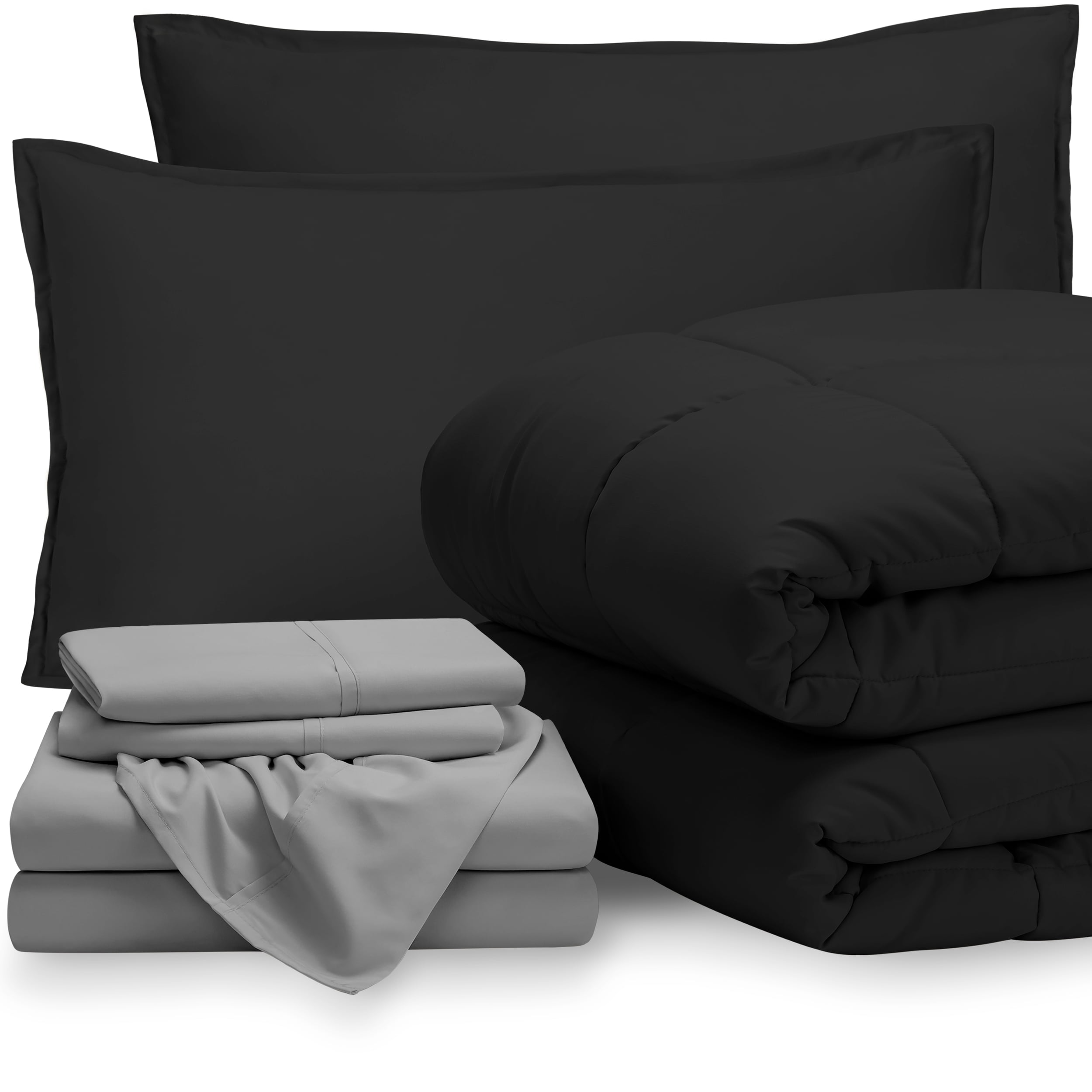 Bare Home Microfiber 7-Piece Black and Light Gray Bed in a Bag, Full - Walmart.com
