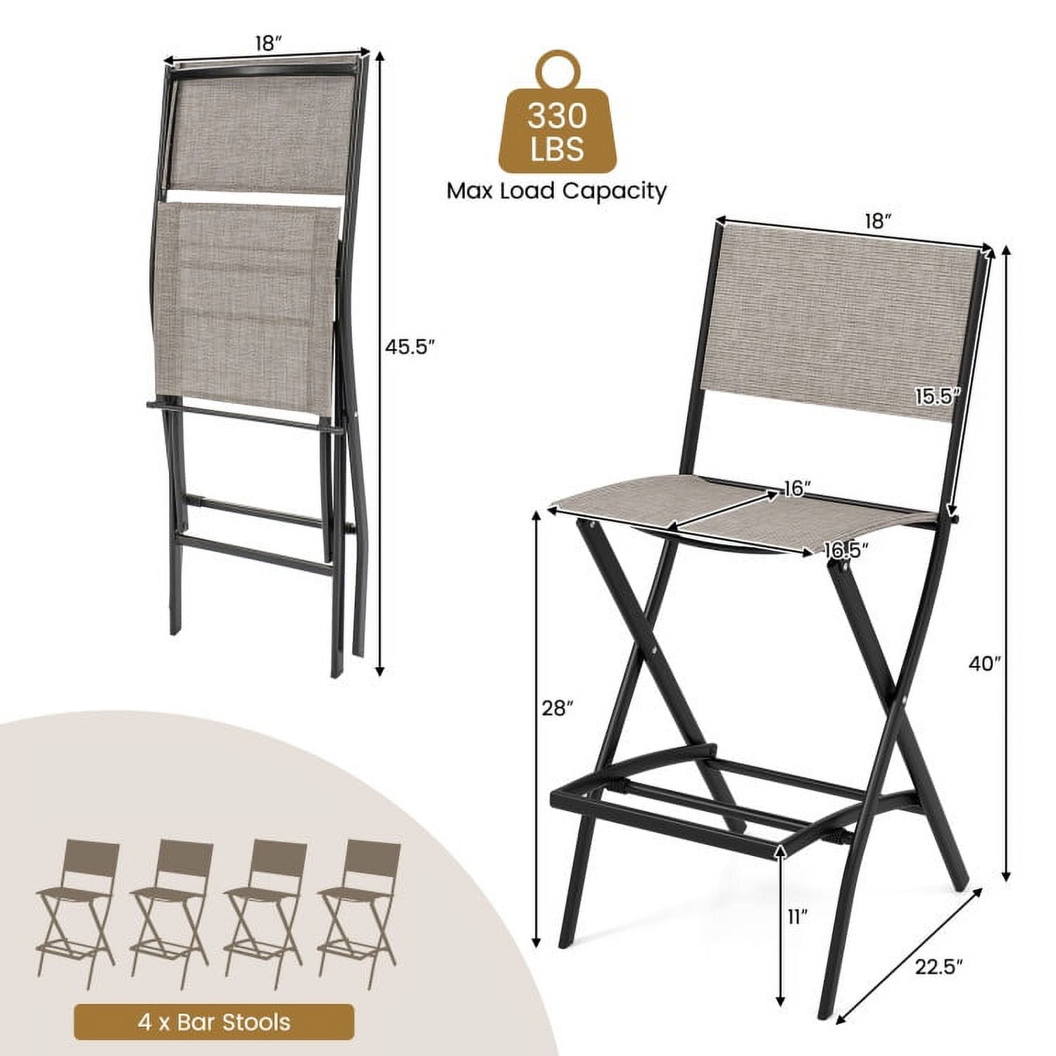 Aimee Lii Outdoor Folding Bar Height Stool Set of 4 with Metal Frame and Footrest, Outdoor Patio Furniture, Coffee