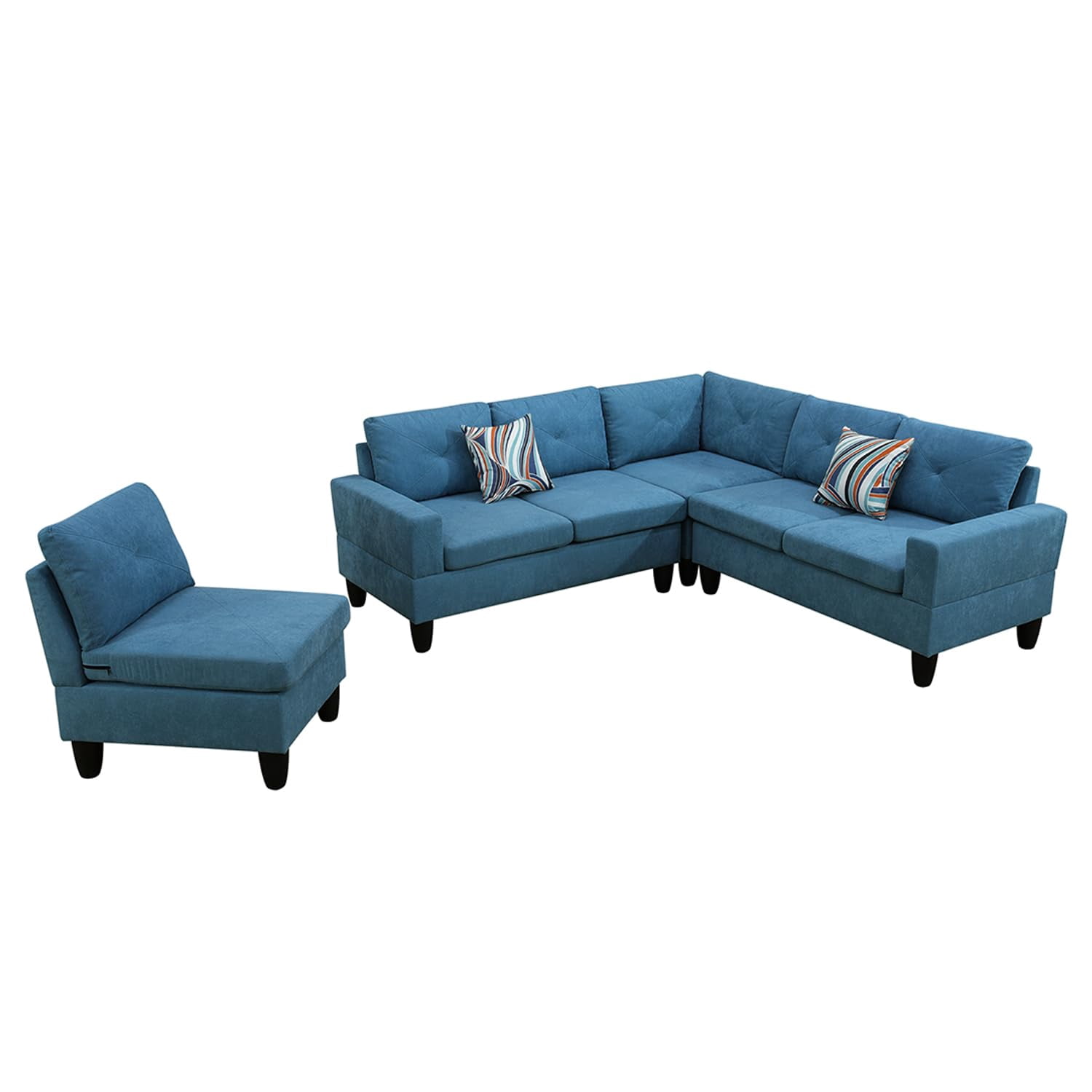 4-Piece Couch Living Room Sofa Set, 6 Seater Modular Sectional Couch L Shaped Corner Sofa, Lake Blue