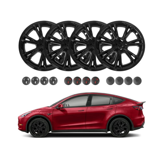 Set of 4 Wheel Covers Sport Hubcaps Gloss Black For 2020-2025 Tesla Y 19 inch