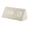 thumbnail image 2 of Despertador electrónico LED Temperatura de madera Pantalla de humedad Brillo Triángulo Control para dormitorio Oficina Escritorio - Blanco Baoblaze Despertador Digital, 2 of 8