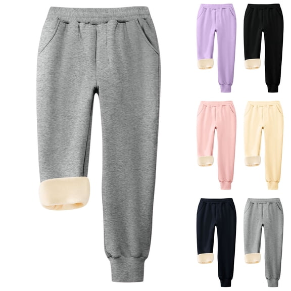 BXJX Boys Cotton Sweatpants Size 10-12, Stretchable School Fleece‑lined Elastic Waist Jogger Pants for Kids Gray