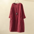thumbnail image 2 of MSJUHEG Women'S Casual Dresses Red Dress Women Vintage Pockets Corduroy Solid Color Long Sleeve Loose Casual Dress Womens Dresses Wine 5Xl, 2 of 5