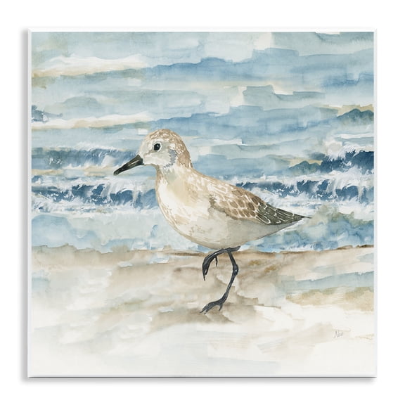 Stupell Industries Balancing Sandpiper on Shore Animals Painting Unframed Art Print Wall Art, 12 x 12