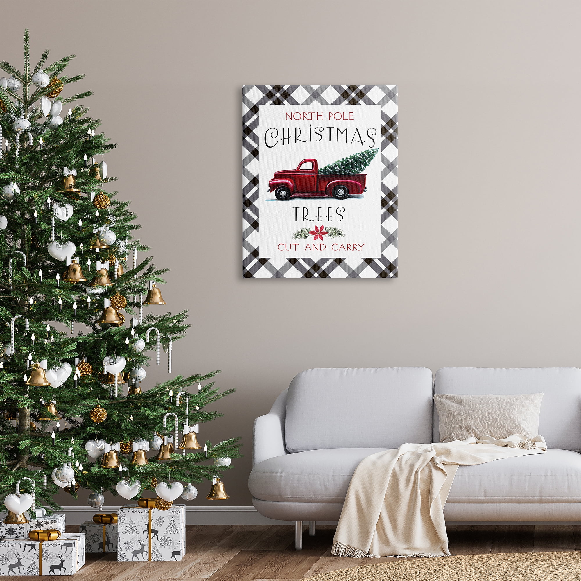 Stupell Indtries North Pole Christmas Trees Red Truck Black Plaid,30 x 40,Design by Elizabeth Tyndall