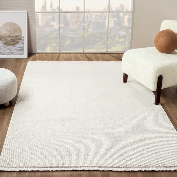 Luxe Weavers Machine Woven Cream 5x7 Area Rug Fringed, Textured Carpet