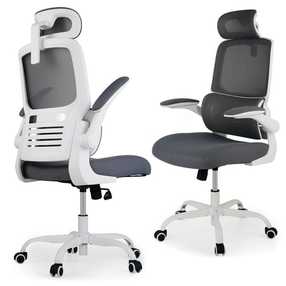 Ergonomic Swivel Computer Chair, High Back Breathable Mesh Home Office Desk Chair with Lumbar Support, Adjustable Headrest and Flip-up Armrests