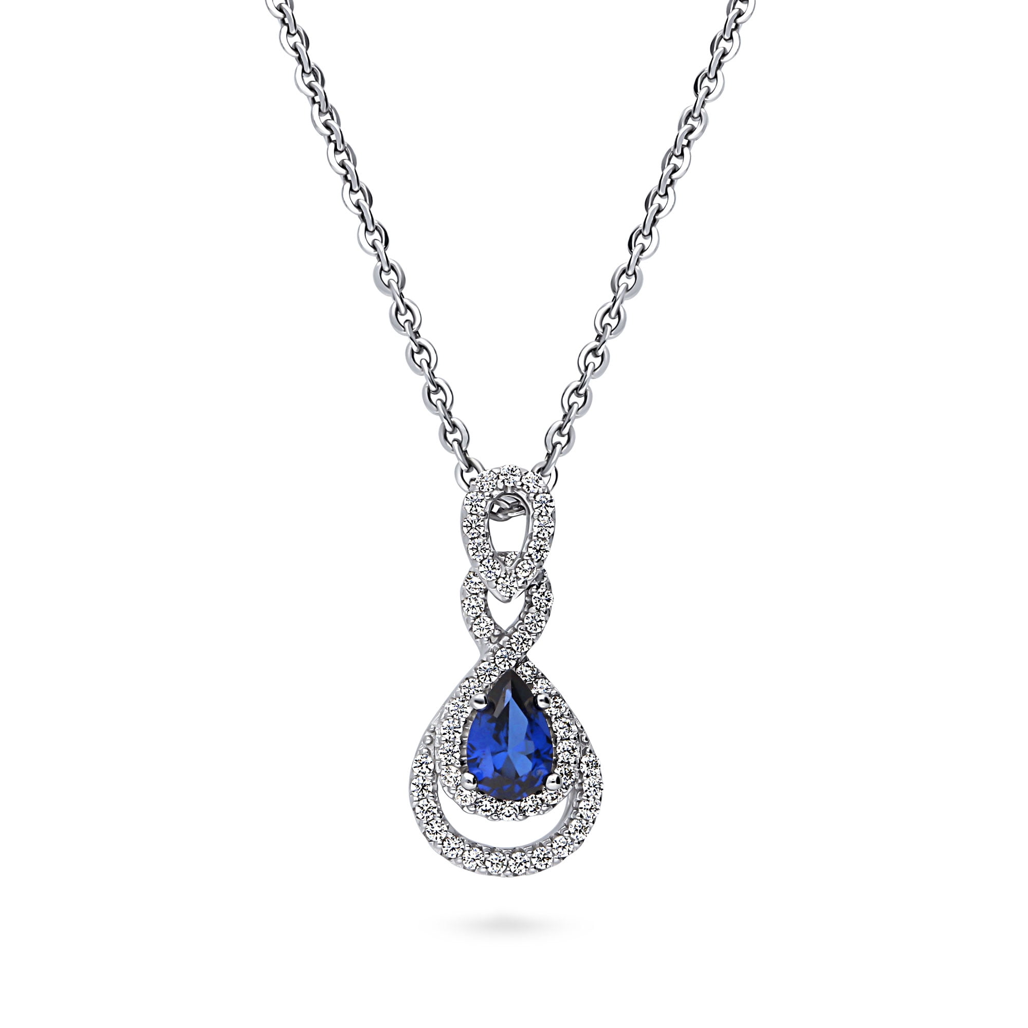 BERRICLE Sterling Silver Teardrop Simulated Blue Sapphire Cubic