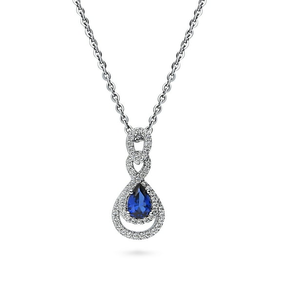 BERRICLE Sterling Silver Teardrop Simulated Blue Sapphire Cubic Zirconia CZ Pendant Necklace for Women, Rhodium Plated 18 inch