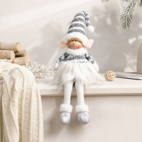 20" Christmas Angel Figurine, Plush Shelf Sitter Fairy Doll with Poseable Wired Hat & Arms, White Tabletop/Mantel/Window Decor, Figurine for Holiday Home Decoration Gift