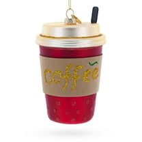 Red Coffee To-Go Cup Glass Christmas Ornament