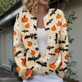 thumbnail image 2 of longantii Womens Halloween Cardigan Sweaters Pumpkin Ghost Witch Print Knit Cardigans Button Up Fall Winter Warm Cable Knit Sweater Coats Yellow 3XL, 2 of 7
