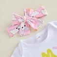 thumbnail image 5 of Kaprioy My First Easter Baby Girl Outfit Girls Clothes Infant Baby Girl Easter Outfits Short Sleeve Romper Bunny Onesie + Pompom Shorts Bloomers + Headband 3Pcs, 5 of 7