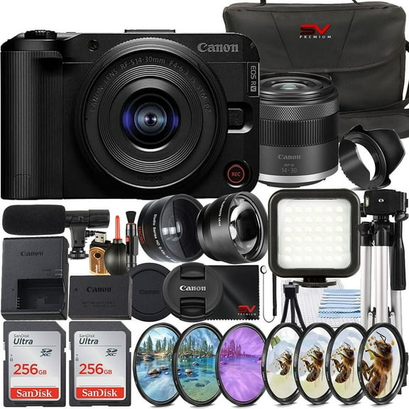 Canon EOS R50 V Mirrorless Camera with 14-30mm Lens   SanDisk 256GB Memory Card   Case   Tripod   SV Premium Accessory Bundle (International Version)