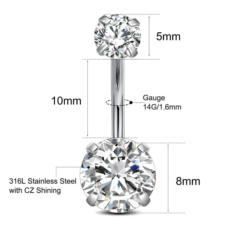 Briana Williams Body Piercing kit, 14G 316L Stainless Steel Silver Belly Button Ring with 12G Piercing Needles and Piercing Clamps Body Piercing Tool