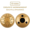 thumbnail image 4 of Steel Tongue Drum Rain Chime, 8 Notes 6 inch Rain Drum for Outside When It Rains, Chakra Drum with Bag, Mallets, Finger Picks, Percussion Instrument for Meditation Yoga Education (Gold), 4 of 12