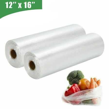SJPACK 12" X 16" Plastic Produce Bag on a Roll, Food Storage Clear Bags, for Kitchen Food Fruits Vegetables Storage,350 Bags per Roll, 2 Roll