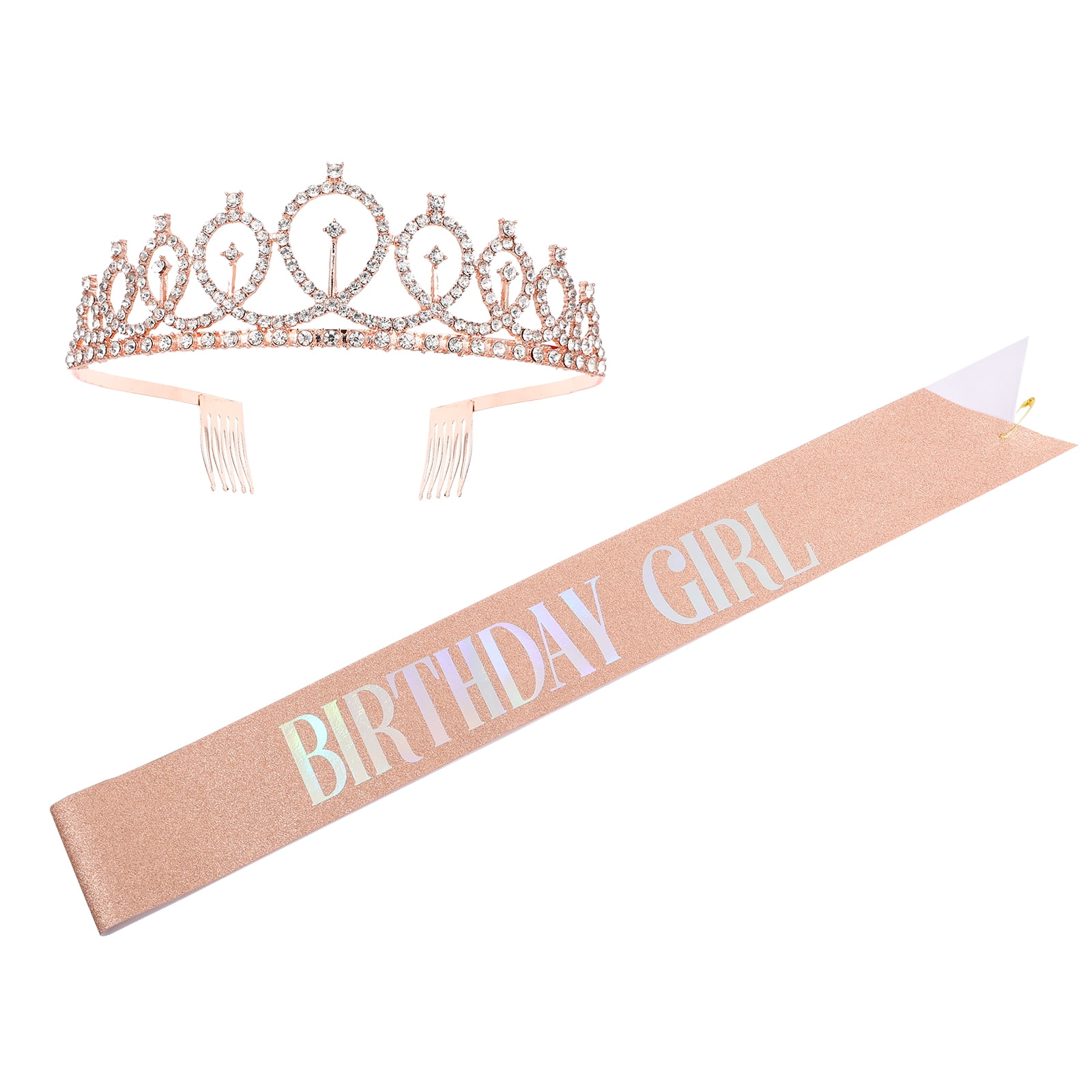 Simarro Corona De Cumpleaños Para Niña Con Diadema De Diamantes De Imitación Y Banda "Happy Birthday" – Set Dorado Rosa, Ideal Para Sesiones De Fotos Y Fiestas Temáticas