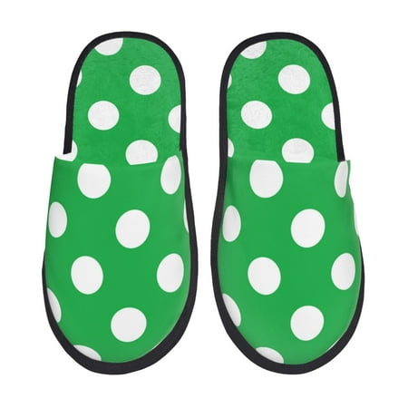 Balery Green And White Polka Dot Slient Indoor Furry Fleece Comfort House Shoes Soft Non-Slip Home Shoes Cotton slippers House Slippers-- Large