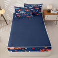 thumbnail image 4 of Erosebridal Cartoon Fire Truck Zipper Twin Comforter Sets with Fitted Sheet and 2 Pillowcases,Equipment Vehicle Theme Zipper Bedding Set For Boys,Navy Blue Reversible,4pcs, 4 of 7
