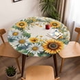 thumbnail image 5 of Blue Yellow Sunflower Elastic Fitted Round Table Cover Retro Wreath Waterproof Outdoor Tablecloth for Holiday Party, Picnic, Patio & Dining Fits Tables Up to 36"-44", 5 of 8