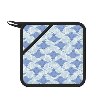

1 PCS Pot Holders for Kitchen - Heat Resistant Silicone Pot Holders with Hanging Loop cute stingray blue shells Non Slip Oven Hot Pads Potholders for Decor Baking Cooking Kitchen