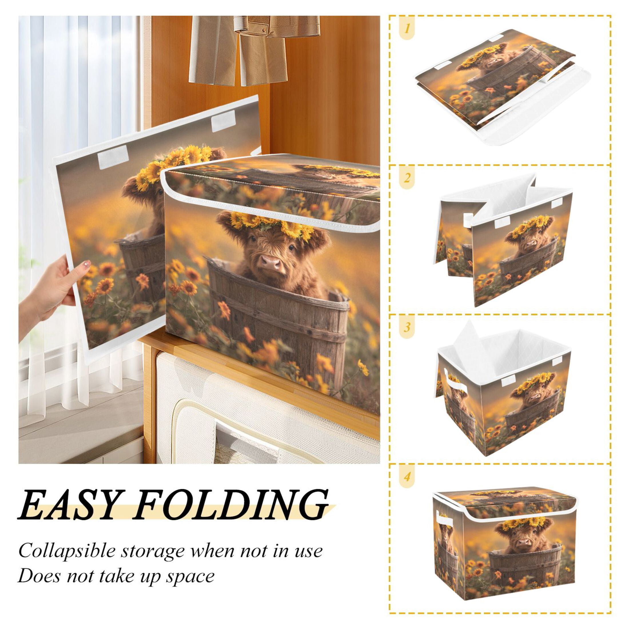 Storage Box With Lid 16.5x12.6x11.8In Lidded Home Storage Bins Foldable Stacked Household Storage Box Photo Highland Calf