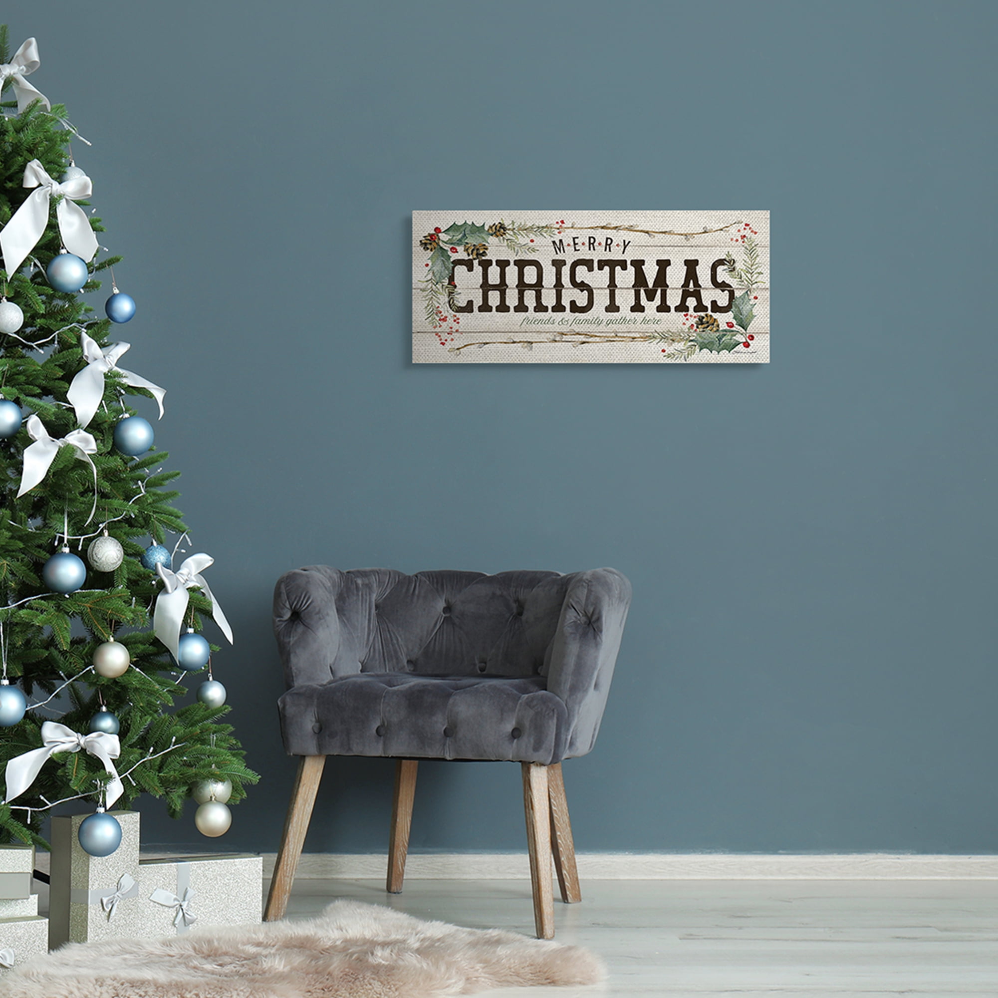 Stupell Industries Rustic Merry Christmas Friends and Family Sign Inspirational Painting Gallery Wrapped Canvas Art Print Wall Art, 10 x 24