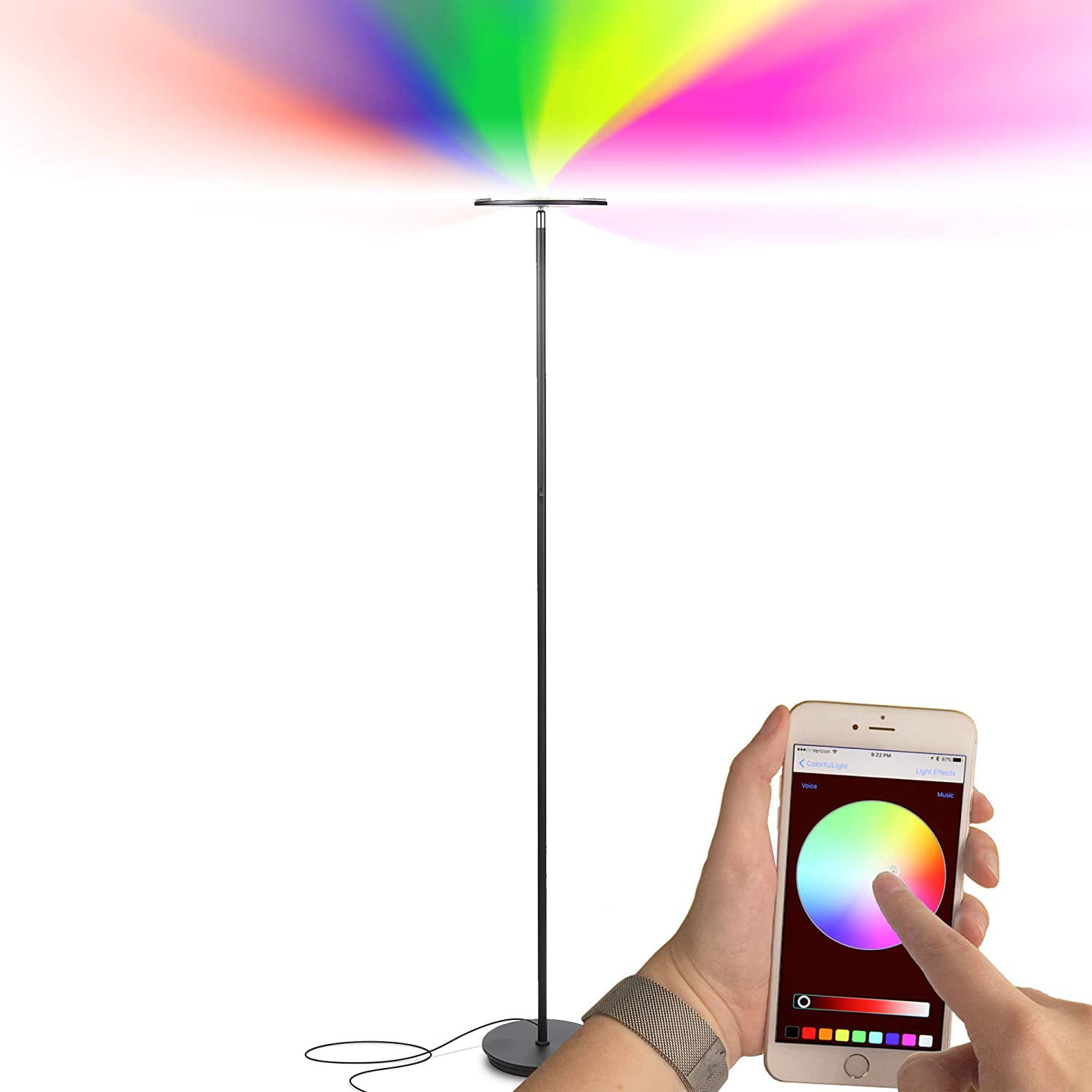 Color Changing Torchiere LED Floor Lamp - Smart Floor Lamp: Remote Control via iOs & App - Alternative to Hue Bulbs & Halogen Lamps - Adjustable Head - Walmart.com