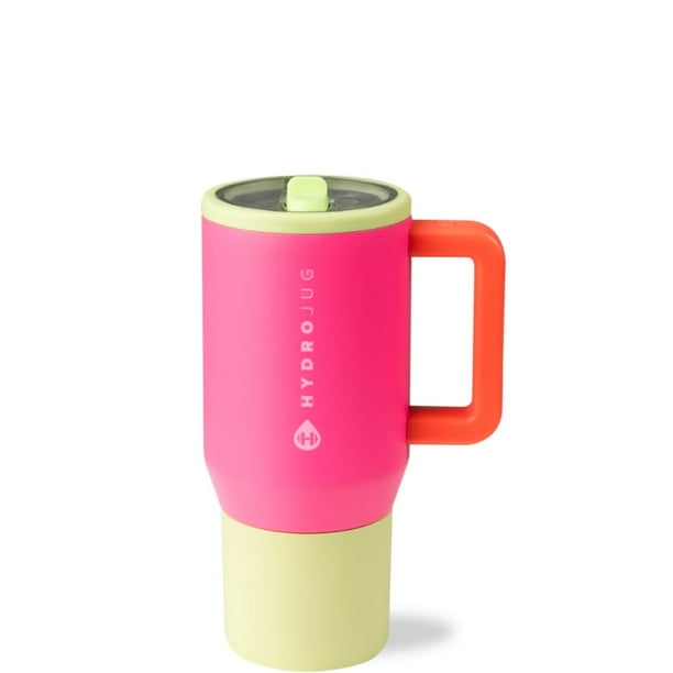 HydroJug Traveler - Botella de agua con asa y pajita abatible - Cabe en portavasos, vaso resistente a fugas, reutilizable, aislado, de acero inoxidable y base de goma - Regalos para mujeres y hombres