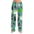 thumbnail image 4 of IYYVV Women Halloween Pajamas Pants Cute Pumpkin Skull Ghost Funny Print PJs Bottoms Causal Soft Long Lounge Pants Sleepwear 2026 Green L, 4 of 7