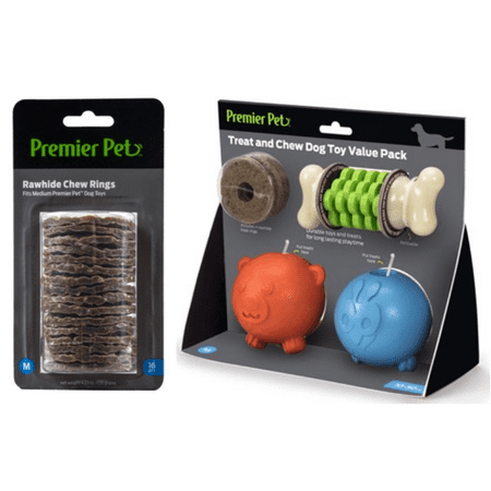 Rawhide Rings - Premier Pet Value Fun and Tbone and Rawhide Chew Ring Medium Bundle