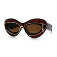 thumbnail image 4 of Womens Thick Plastic Cat Eye Double Metal Rim Mod Retro Fashion Sunglasses All Brown, 4 of 8