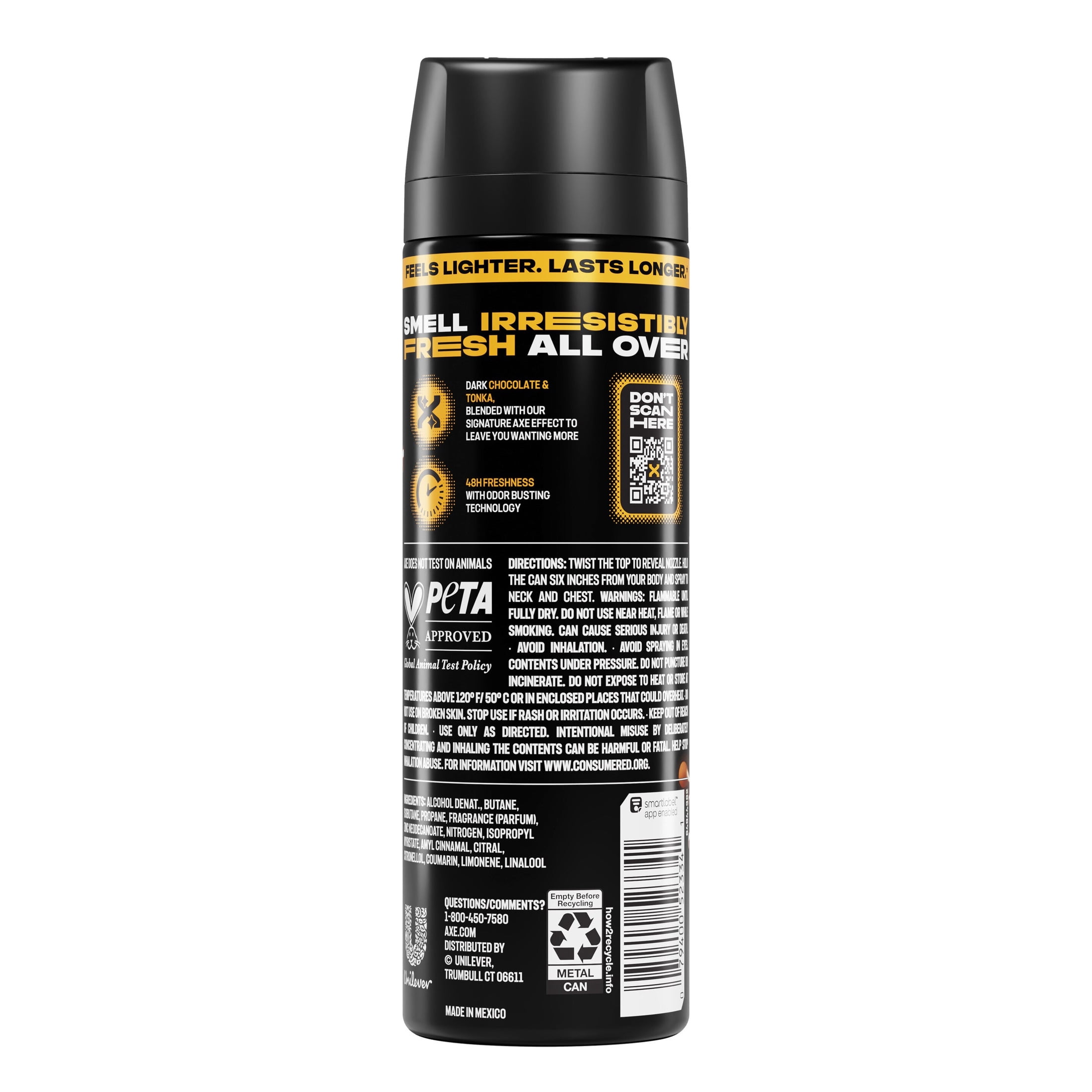 AXE Body Spray 48 Hour All Over Fresh Dark Temptation Aluminum Free, 3.9 oz