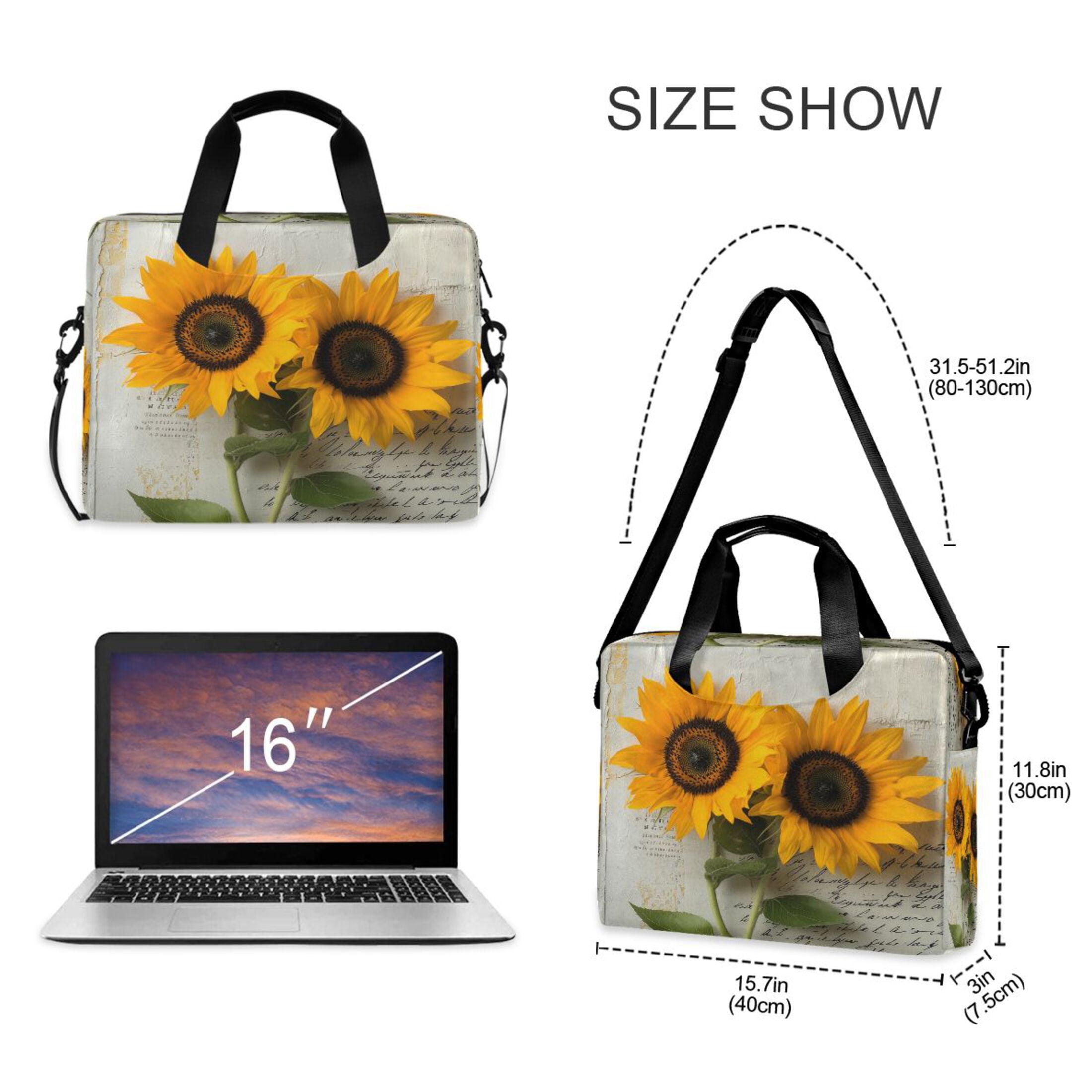 16" Laptop Tote Bag Laptop Sleeve Case Computer Briefcase for Work & Travel Two Sunflowers