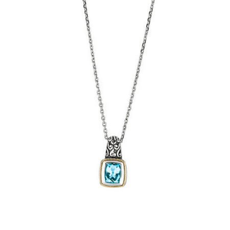 Jewelryweb Sterling Silver 18k Gold Oxidized PendantWith Blue Topaz Agr - 18 Inch