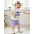 thumbnail image 5 of Qmyliery Toddler Baby Boy 4th of July Outfit Embroidery Crew Neck Short Sleeve T-Shirt and Plaid Shorts 2 Pcs Set 6 12 18 24 Months 3 Years, 5 of 9