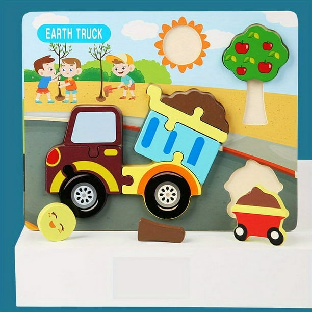 Children's Building Blocks, Wooden Three-dimensional 3D Cartoon Buckle Puzzle, Scene Puzzle Board, Children's Educational Early Education Toys, Wooden