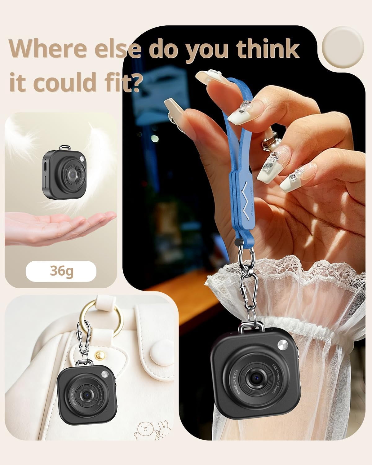 W & O Q16 Portable 46 MP Point & Shoot Digital Cameras with 32GB Card, Black
