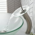 thumbnail image 3 of KRAUS Tall Waterfall Bathroom Faucet for Vessel Sink with Frosted Glass Disk and Pop-Up Drain, Satin Nickel Finish, 3 of 10