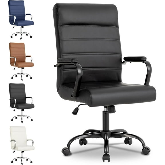 Office Desk Chair,Modern Leather Conference Room Chairs,High Back Ergonomic Home ofiice Chair,Adjustable Height Swivel Executive Computer Chair with Padded Seat and Armrest (Pure Black)
