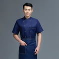 thumbnail image 4 of Maoww Chef Uniform Short Sleeve Kitchen Apron Double-breasted Suits Comfortable Stitching Shirts for Men Simple Style for Coffee Bar Blue M, 4 of 9