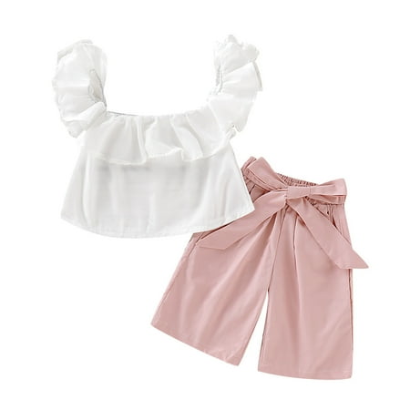 

Toddler Outfit Sets For Teens Girls Short Sleeve Solid Colour Tops Pants 2Pcs For Babys Kids Clothes Suit