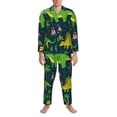 thumbnail image 3 of Picia Dinosaurs and Flowers Pattern Men’s Long-Sleeve Sleepwear Set - Soft 2-Piece Loungewear with Pockets, Comfy PJs for Relaxing Nights-Medium, 3 of 7