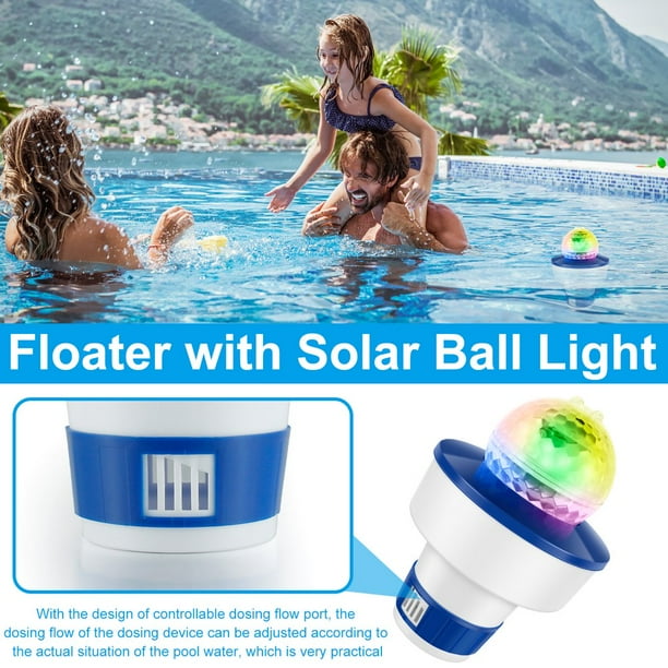 Chlorine Floater with Solar Ball Light Floating Chlorine Dispenser for  3inch Chlorine Tablets Anti Sinking Pool Chlorine Dispenser 