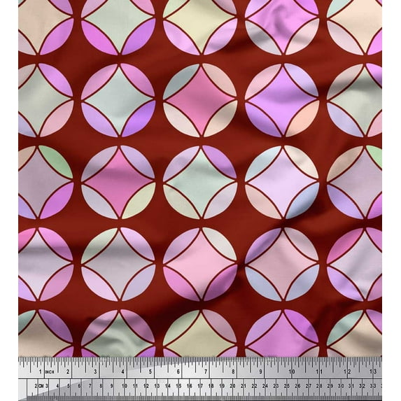 Soimoi Red Moss Georgette Fabric Circle Art Geometric Print Fabric by Yard 42 Inch Wide