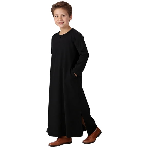 Boys' Long Robe , V-Neck Long-Sleeve Thobe with Pockets for Themed Dress-Up